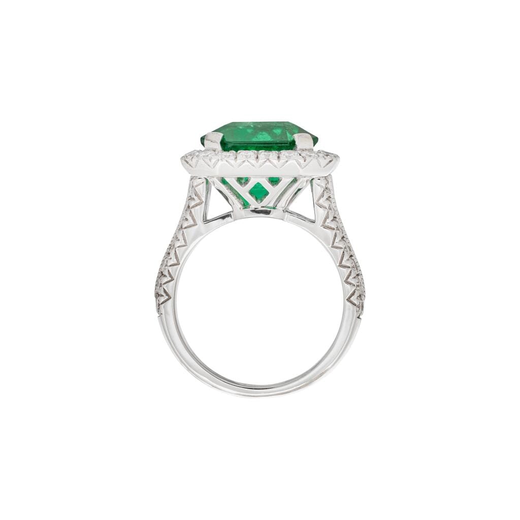 Platinum, 6.53ct Zambian Emerald and Diamond Ring