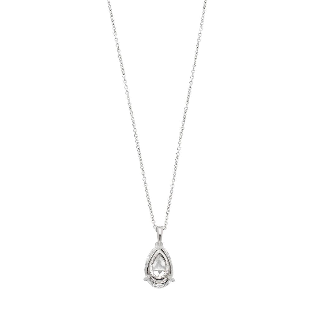 Vintage Platinum, White Gold and 3.04ct Pear Shape Diamond Pendant Necklace