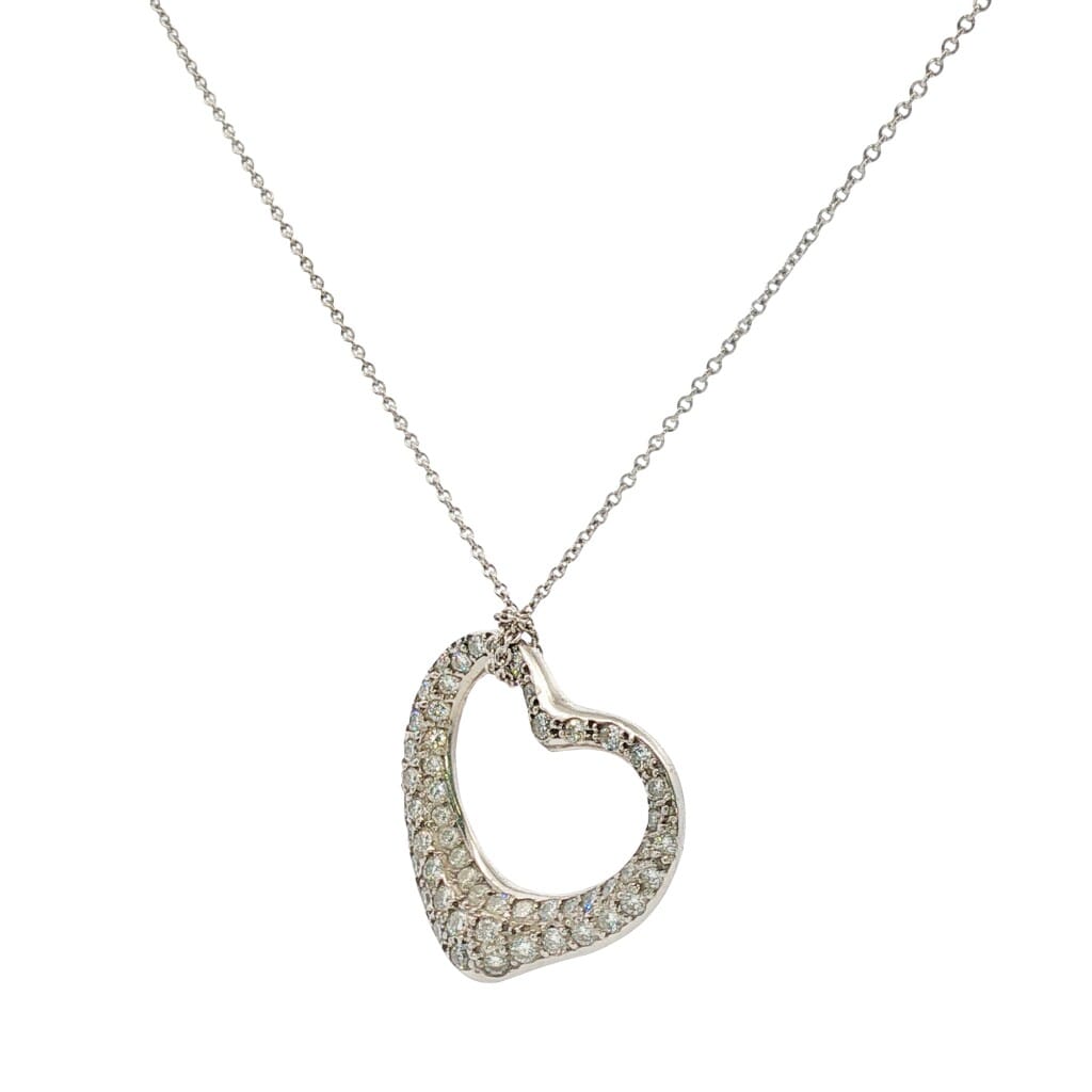 Platinum and Diamond Open Heart Pendant Necklace