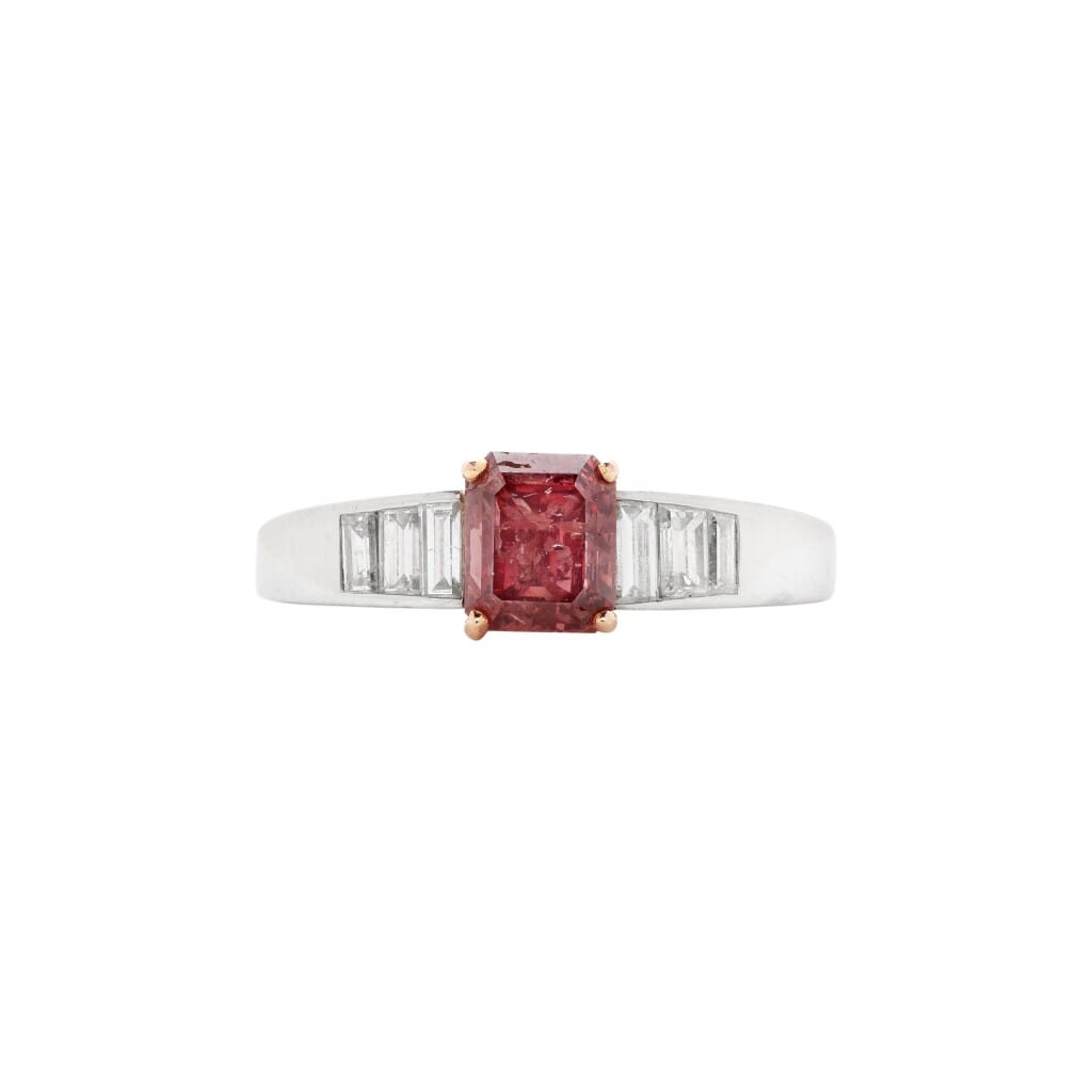 White Gold, 1.03ct Emerald Cut Fancy Deep Pink Diamond and Diamond Ring