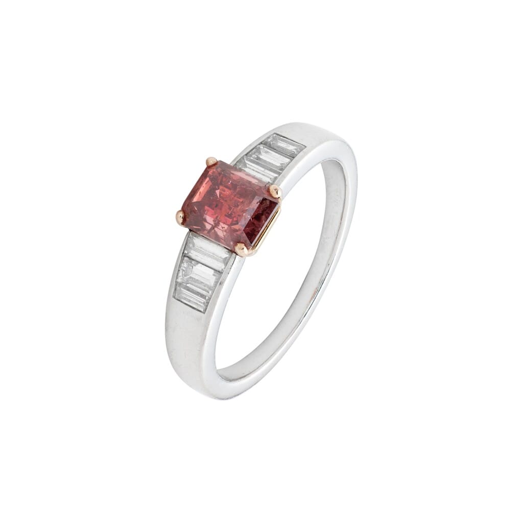 White Gold, 1.03ct Emerald Cut Fancy Deep Pink Diamond and Diamond Ring