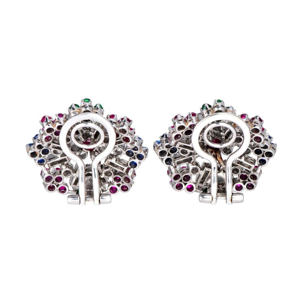 Vintage White Gold, Diamond and Multigem Earclips