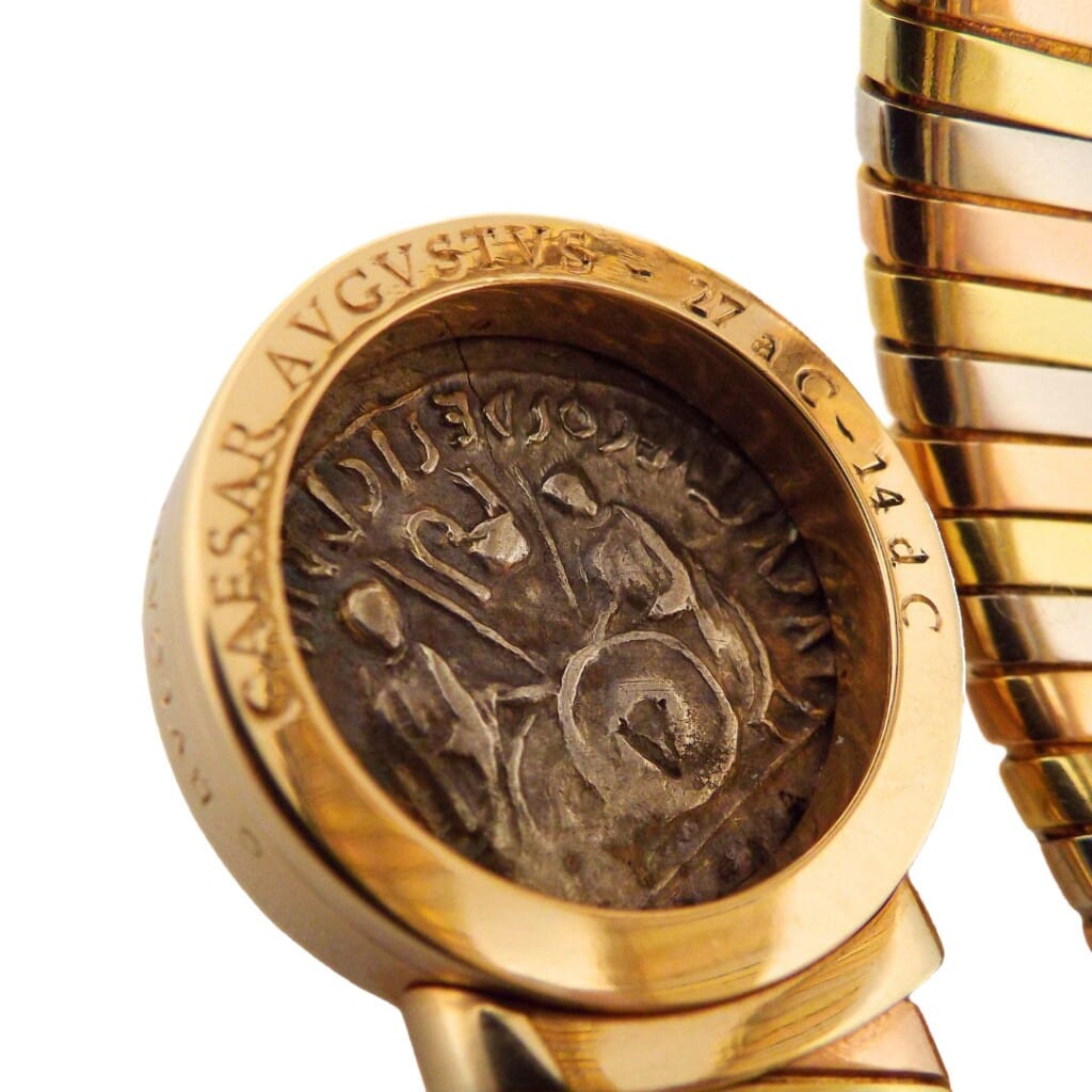 Gold, White Gold, Rose Gold and Ancient Coin Monete Three Row Tubogas Bracelet