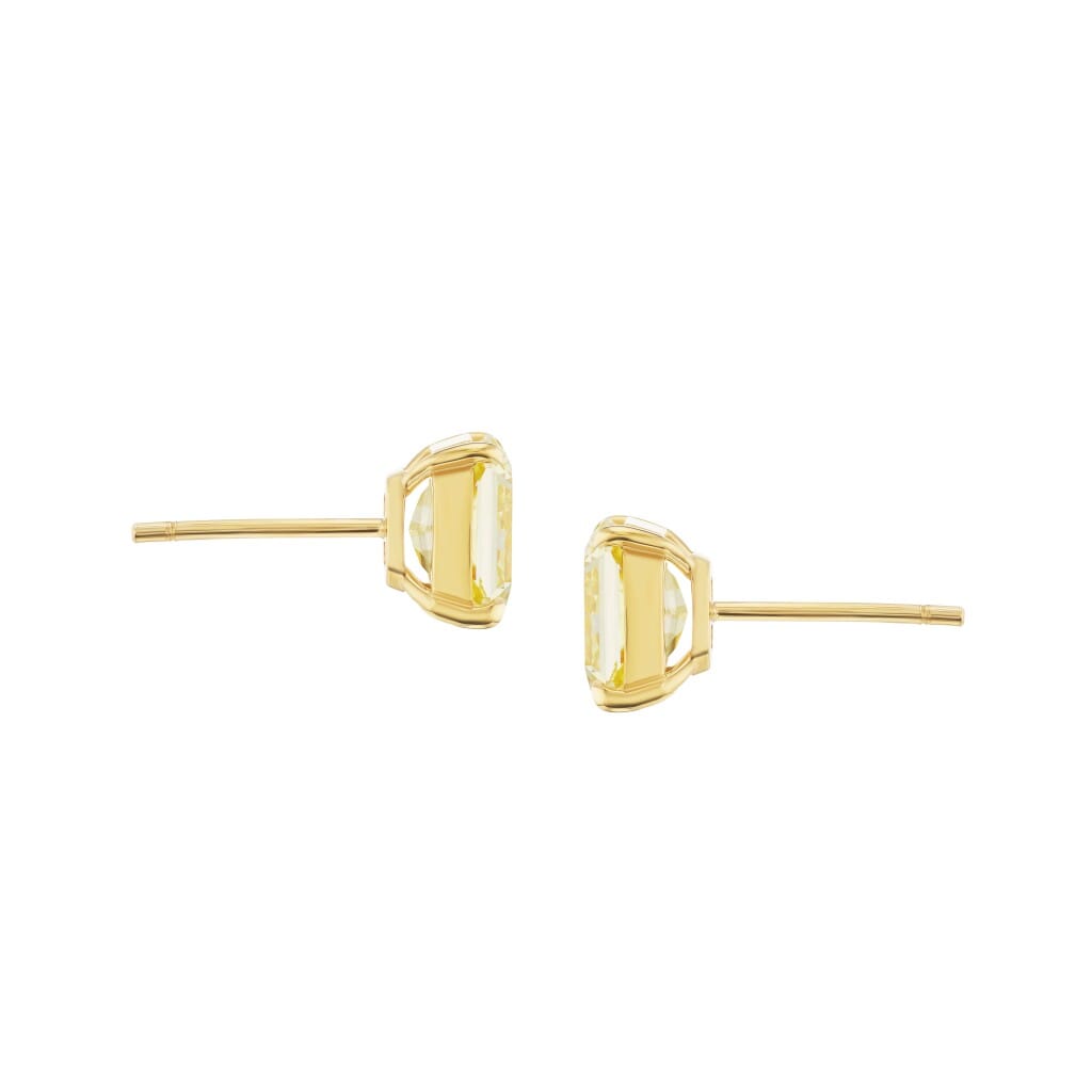 Gold and 6.45ctw Radiant Cut Fancy Yellow Diamond Stud Earrings