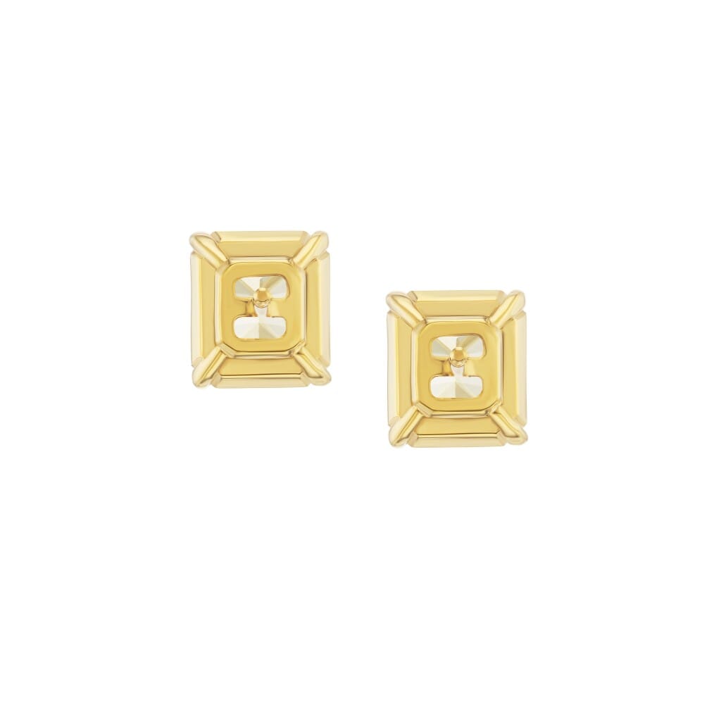 Gold and 6.45ctw Radiant Cut Fancy Yellow Diamond Stud Earrings