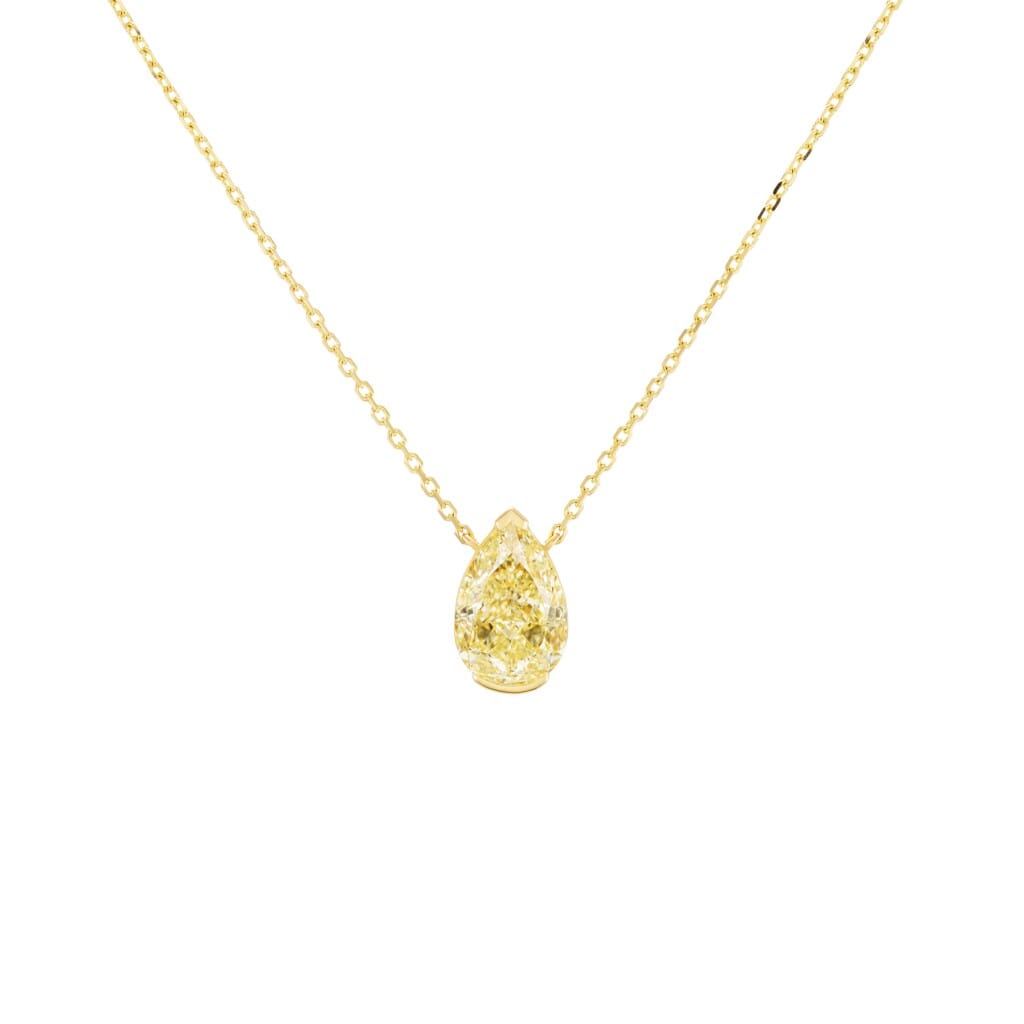 Gold and 4.10ct Pear Shape Fancy Light Yellow Diamond Pendant Necklace