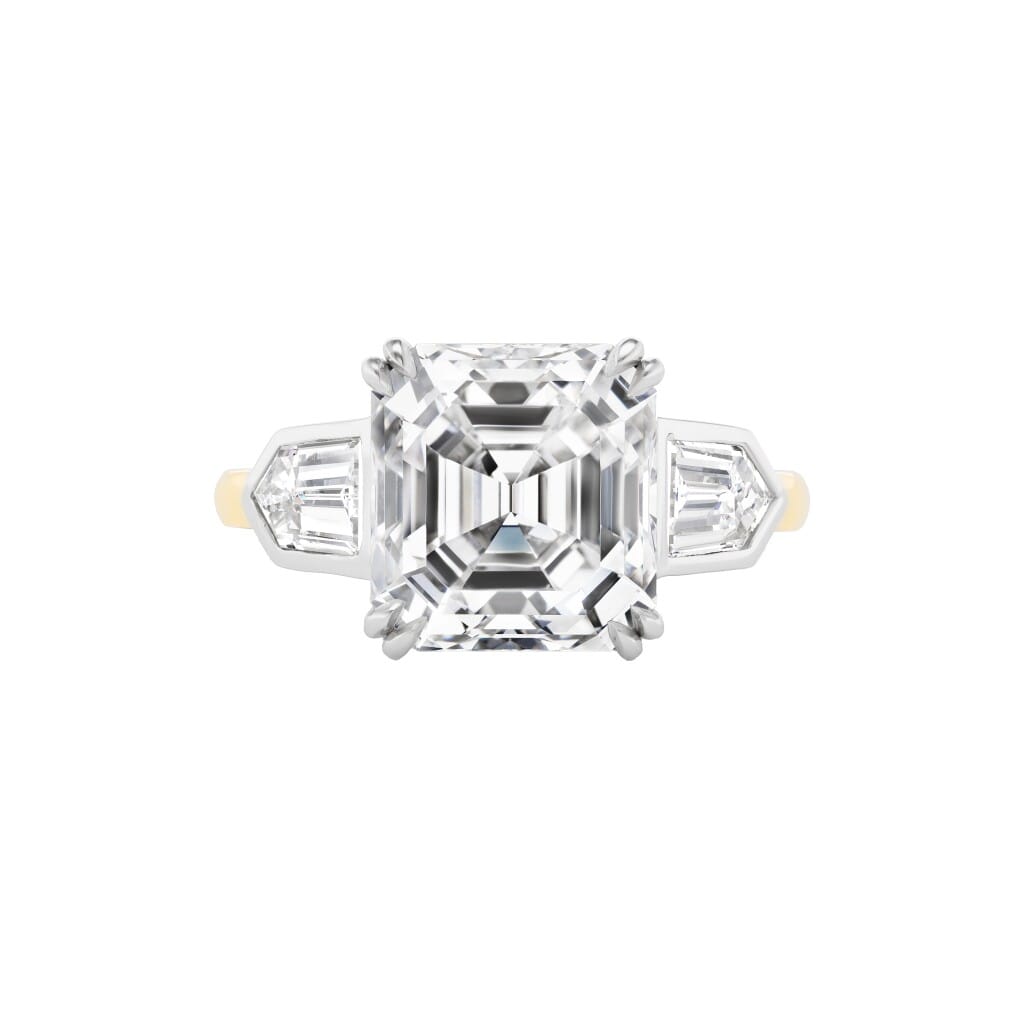 Platinum, Gold, 5.04ct Emerald Cut Diamond and Diamond Engagement Ring