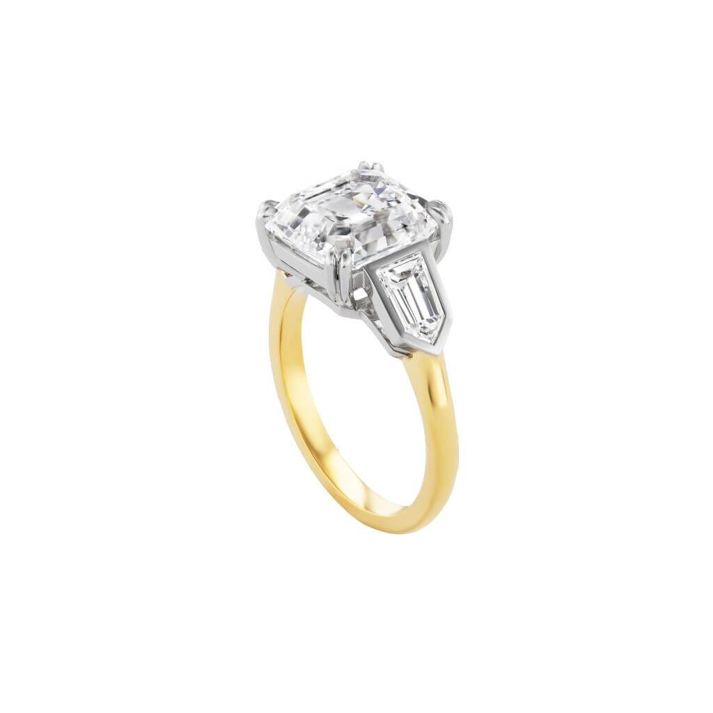 Platinum, Gold, 5.04ct Emerald Cut Diamond and Diamond Engagement Ring