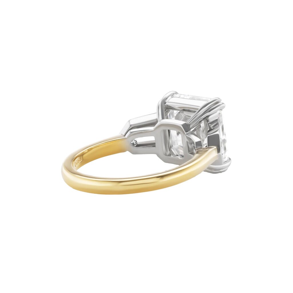 Platinum, Gold, 5.04ct Emerald Cut Diamond and Diamond Engagement Ring