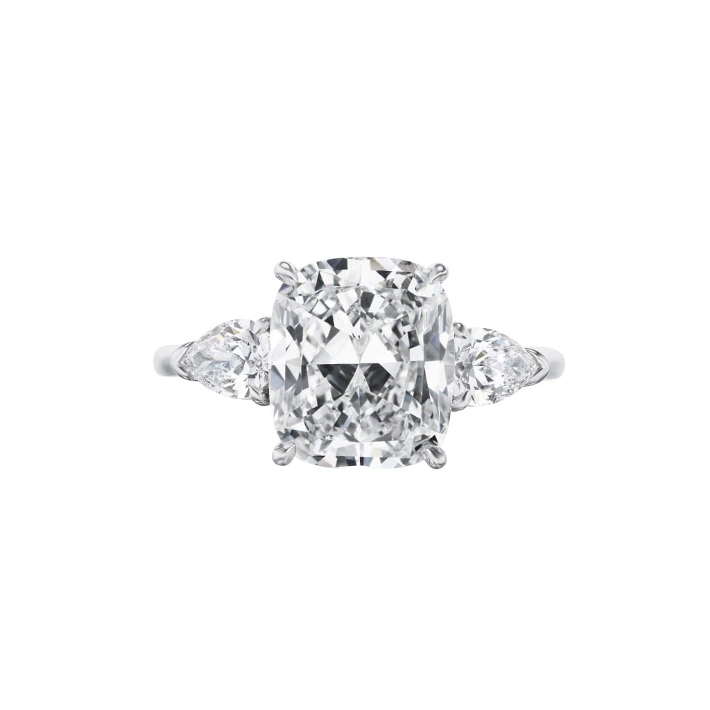 Platinum, 4.02ct Cushion Cut Diamond and Diamond Engagement Ring