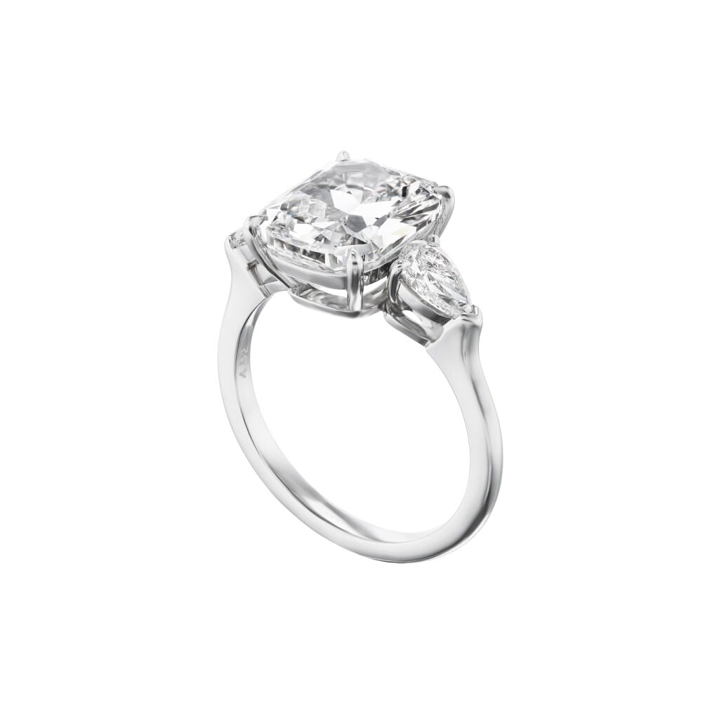 Platinum, 4.02ct Cushion Cut Diamond and Diamond Engagement Ring