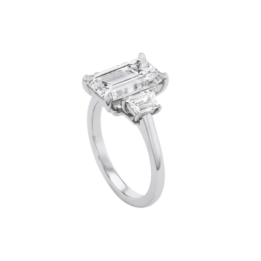 Platinum, 3.01ct Emerald Cut Diamond and Diamond Engagement Ring