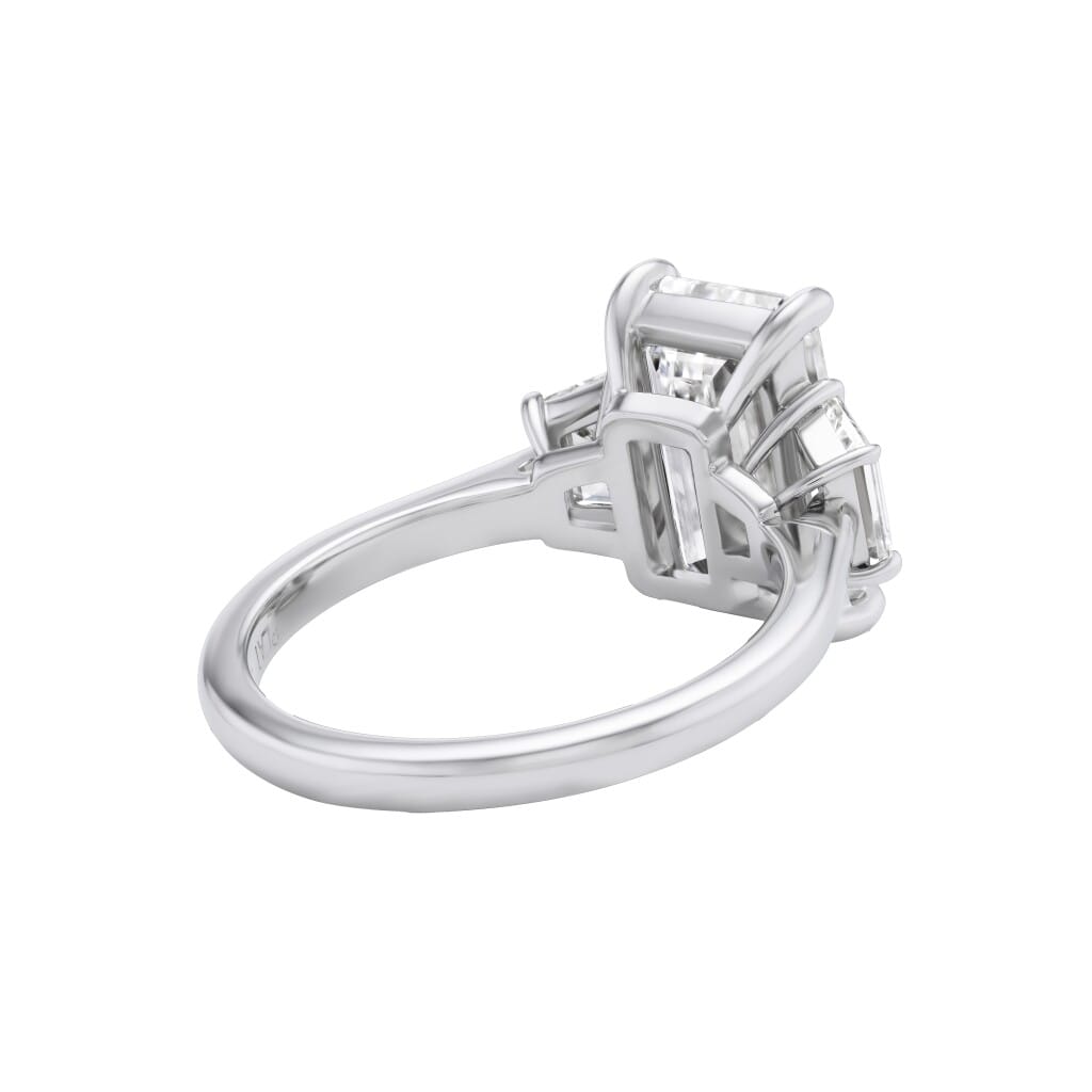 Platinum, 3.01ct Emerald Cut Diamond and Diamond Engagement Ring