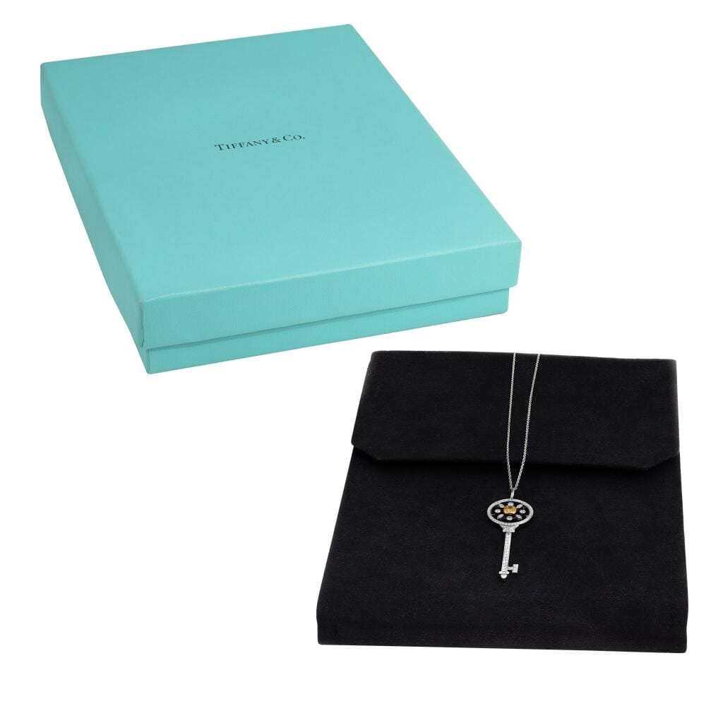 Platinum, Gold, Yellow Diamond and Diamond Key Pendant Necklace