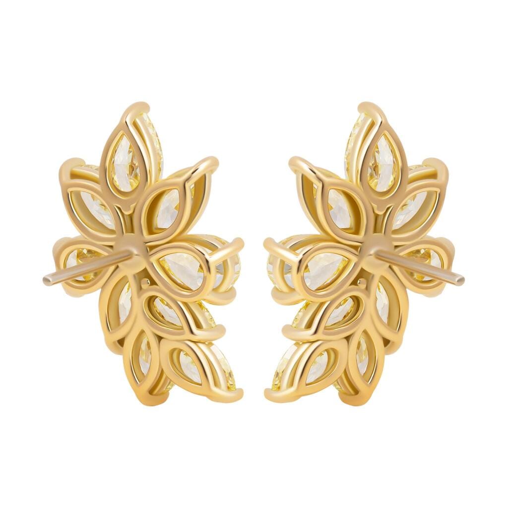 Gold, Yellow Diamond and Diamond Cluster Earrings