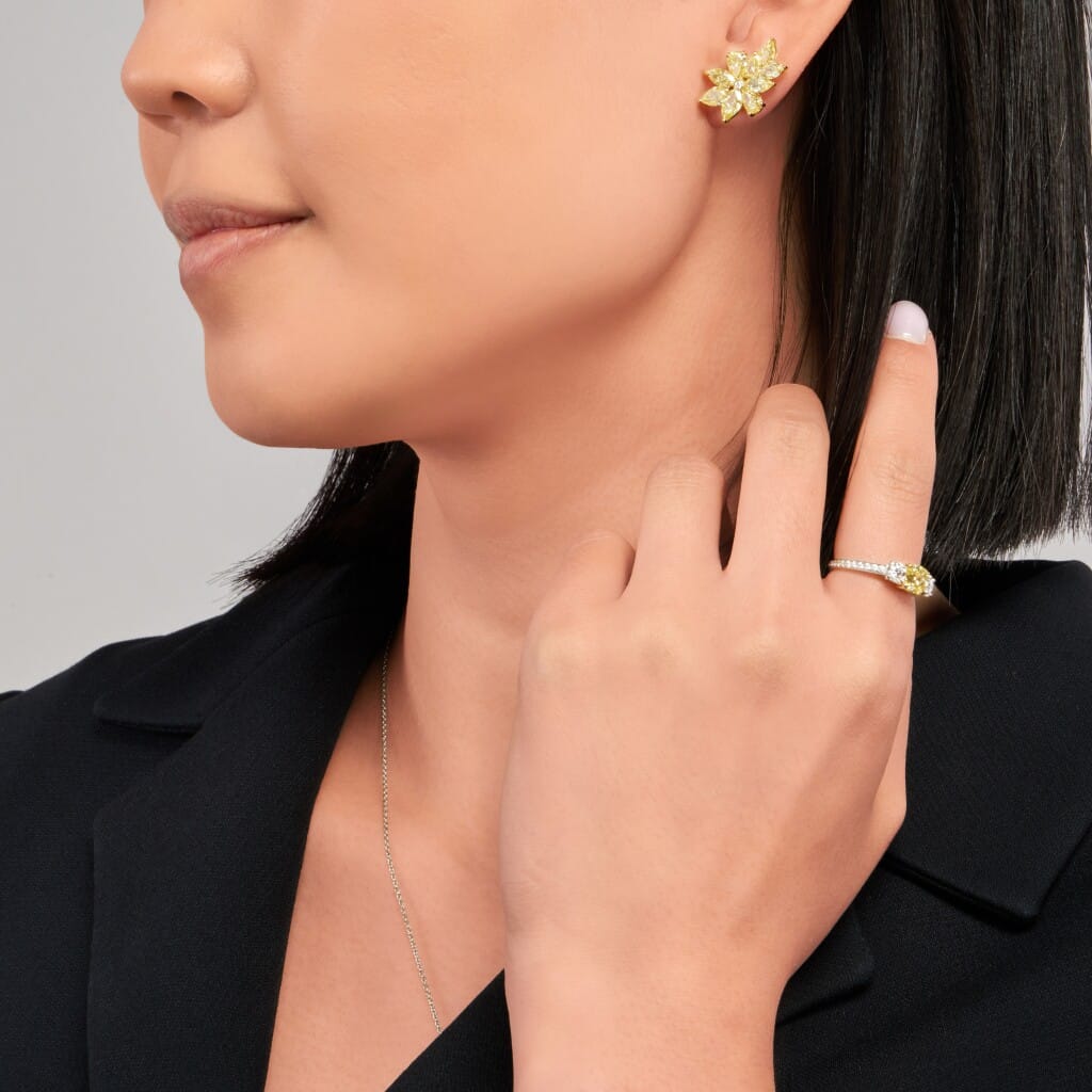Gold, Yellow Diamond and Diamond Cluster Earrings