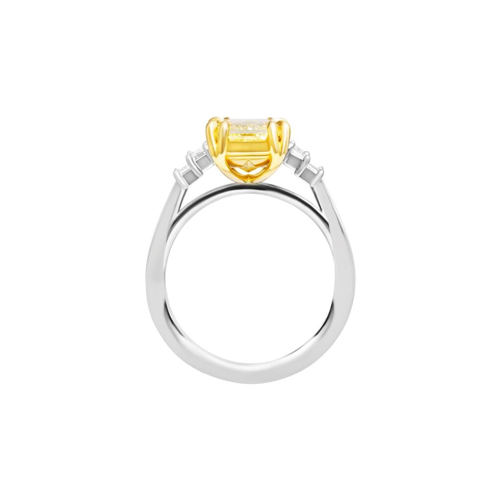 Platinum, Gold, 5.00ct Radiant Cut Fancy Light Yellow Diamond and Diamond Engagement Ring