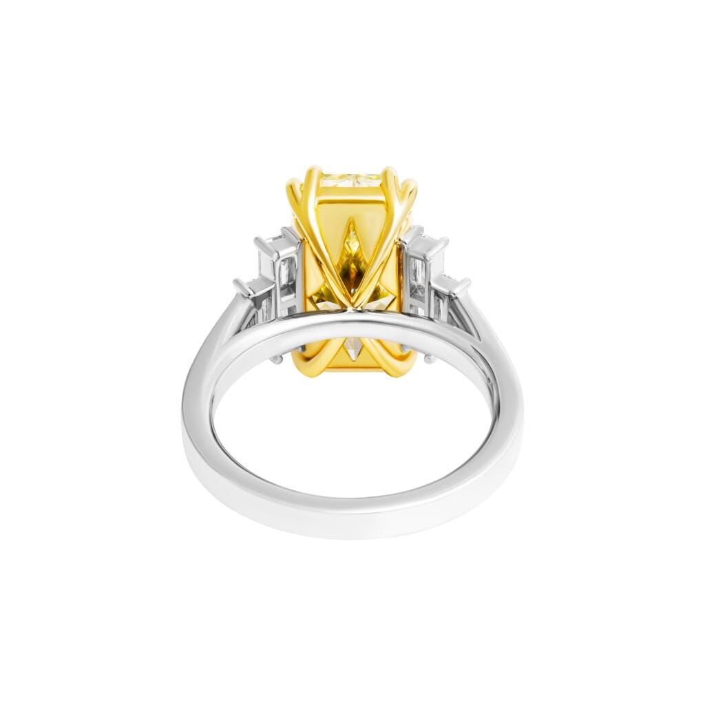 Platinum, Gold, 5.00ct Radiant Cut Fancy Light Yellow Diamond and Diamond Engagement Ring