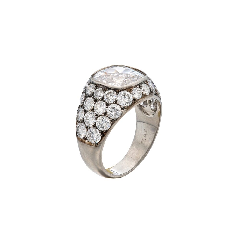 Platinum, 2.22ct Old Mine Cut Diamond and Diamond Ring