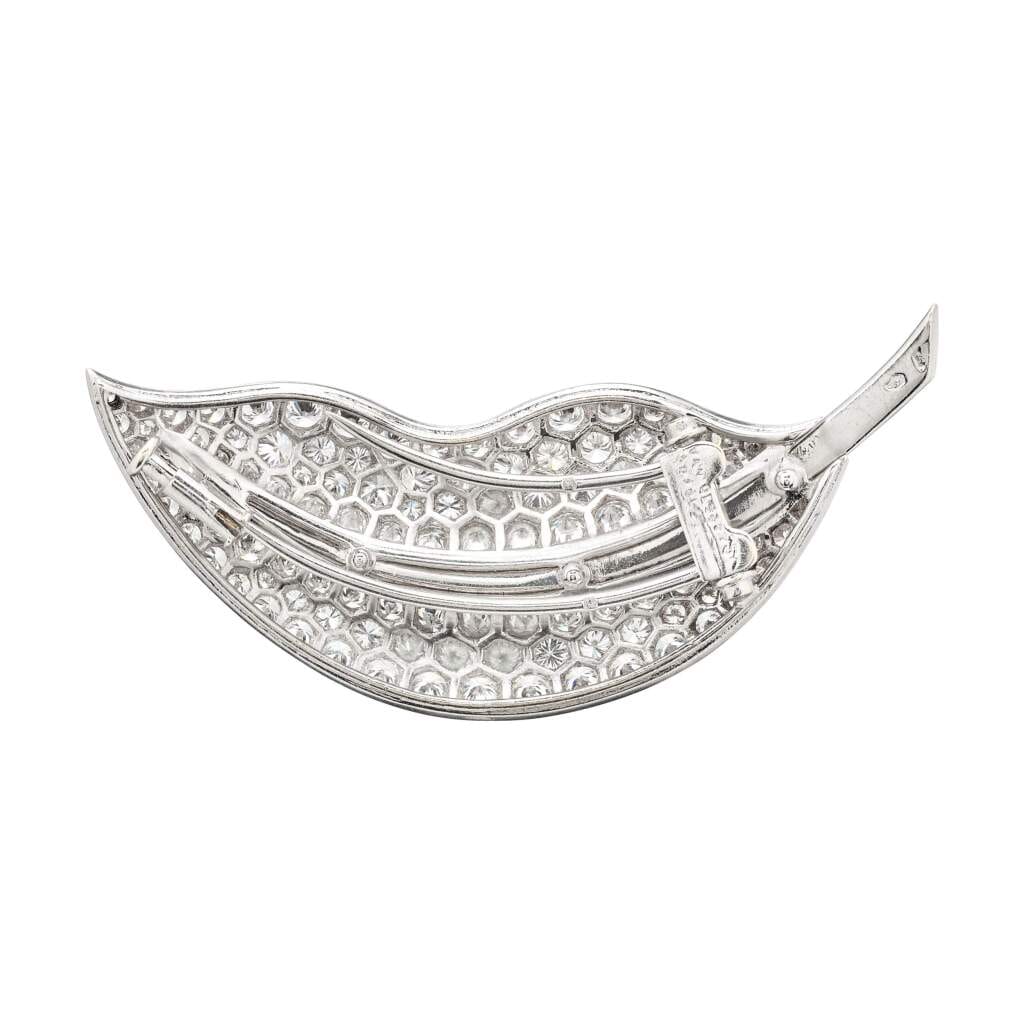 Vintage White Gold and Diamond Medium Leaf Brooch