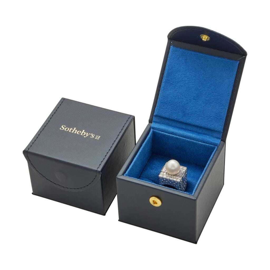 Vintage Platinum, Cultured Pearl and Diamond Trombino Ring
