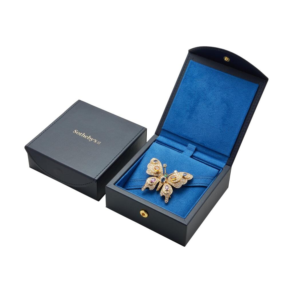 Gold, Multicolor Sapphire, Emerald, Diamond and Yellow Diamond Butterfly Brooch