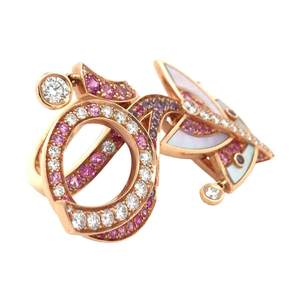 Rose Gold, Mother of Pearl, Multicolor Sapphire and Diamond Cerfs-Volants Ring
