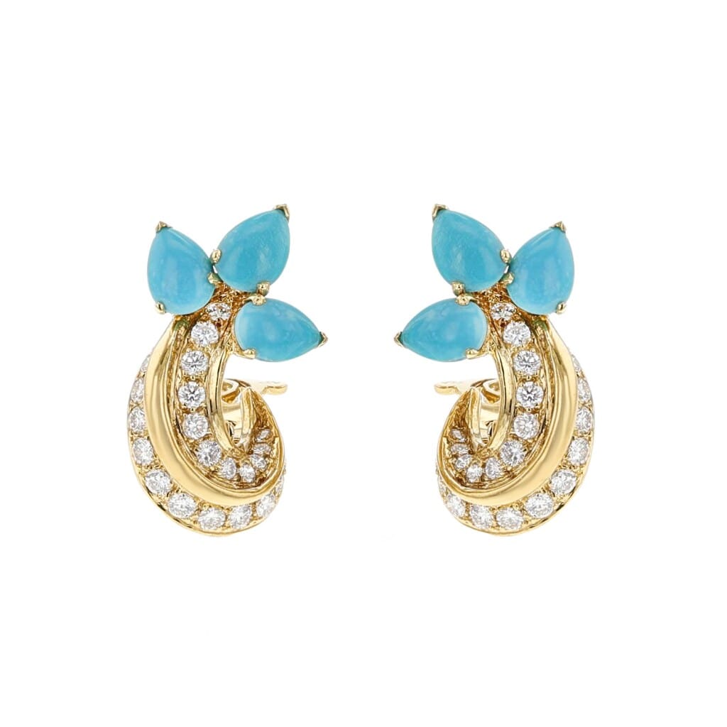 Gold, Turquoise and Diamond Earclips