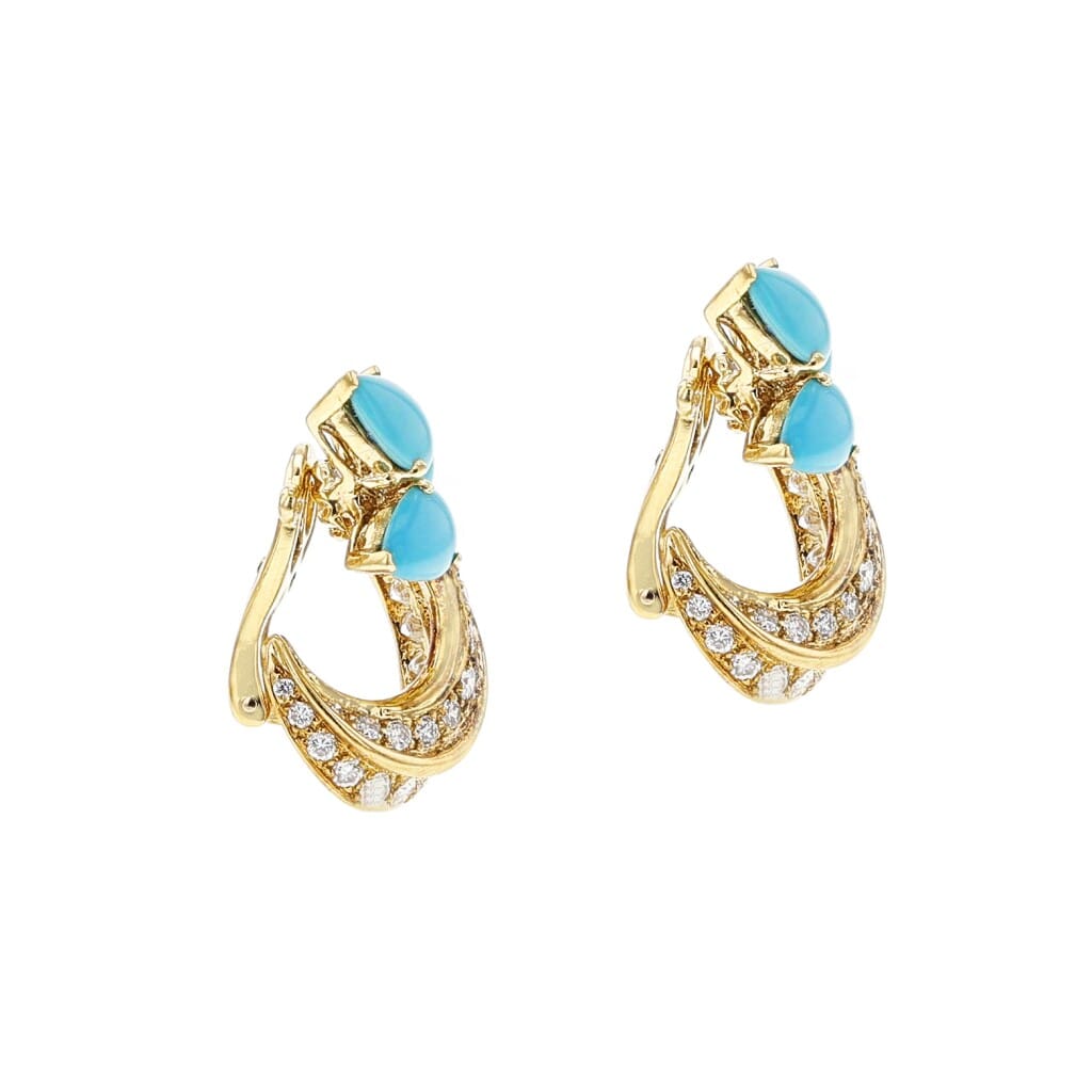 Gold, Turquoise and Diamond Earclips