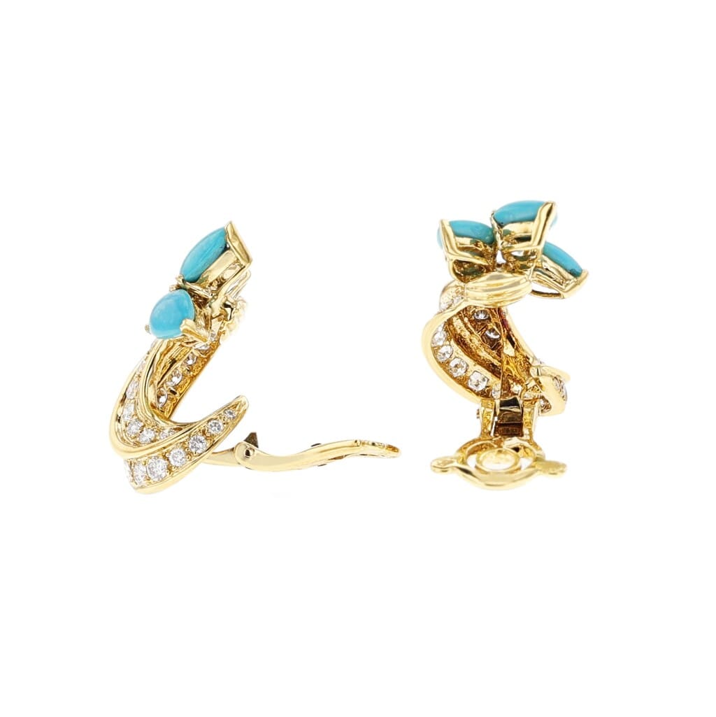 Gold, Turquoise and Diamond Earclips
