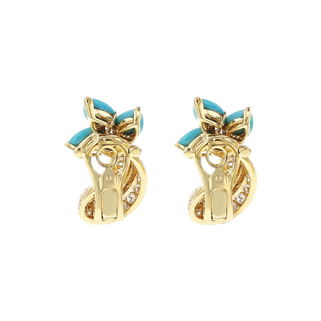Gold, Turquoise and Diamond Earclips