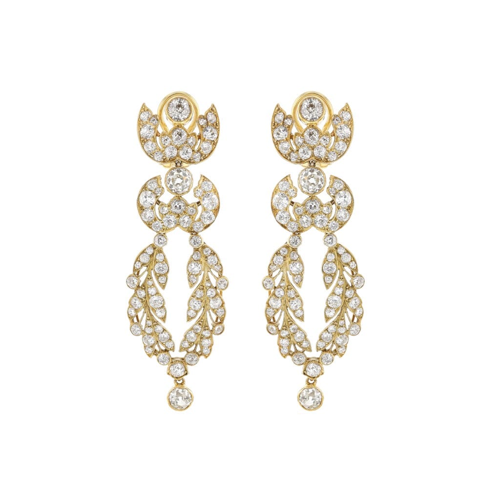 Vintage Platinum, Gold and Diamond Foliate Earclips
