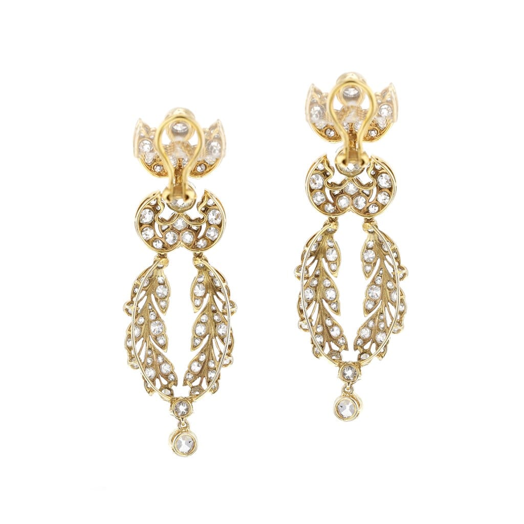 Vintage Platinum, Gold and Diamond Foliate Earclips