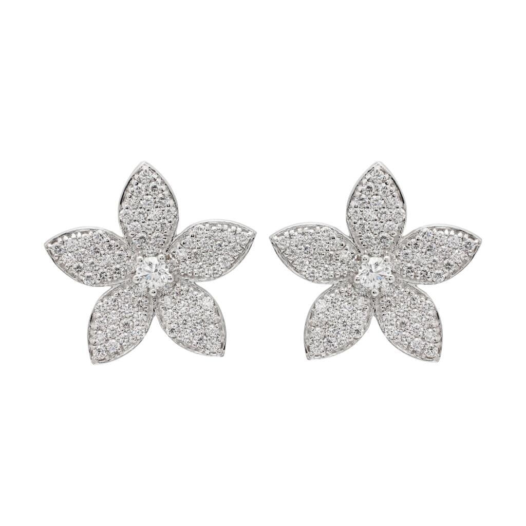 White Gold and Diamond Floral Earrings