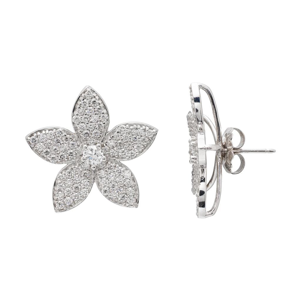 White Gold and Diamond Floral Earrings