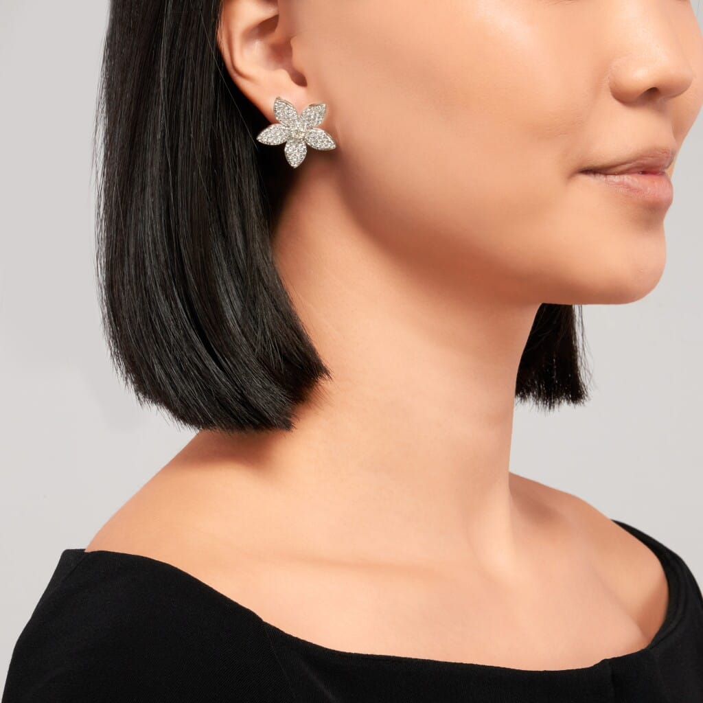 White Gold and Diamond Floral Earrings
