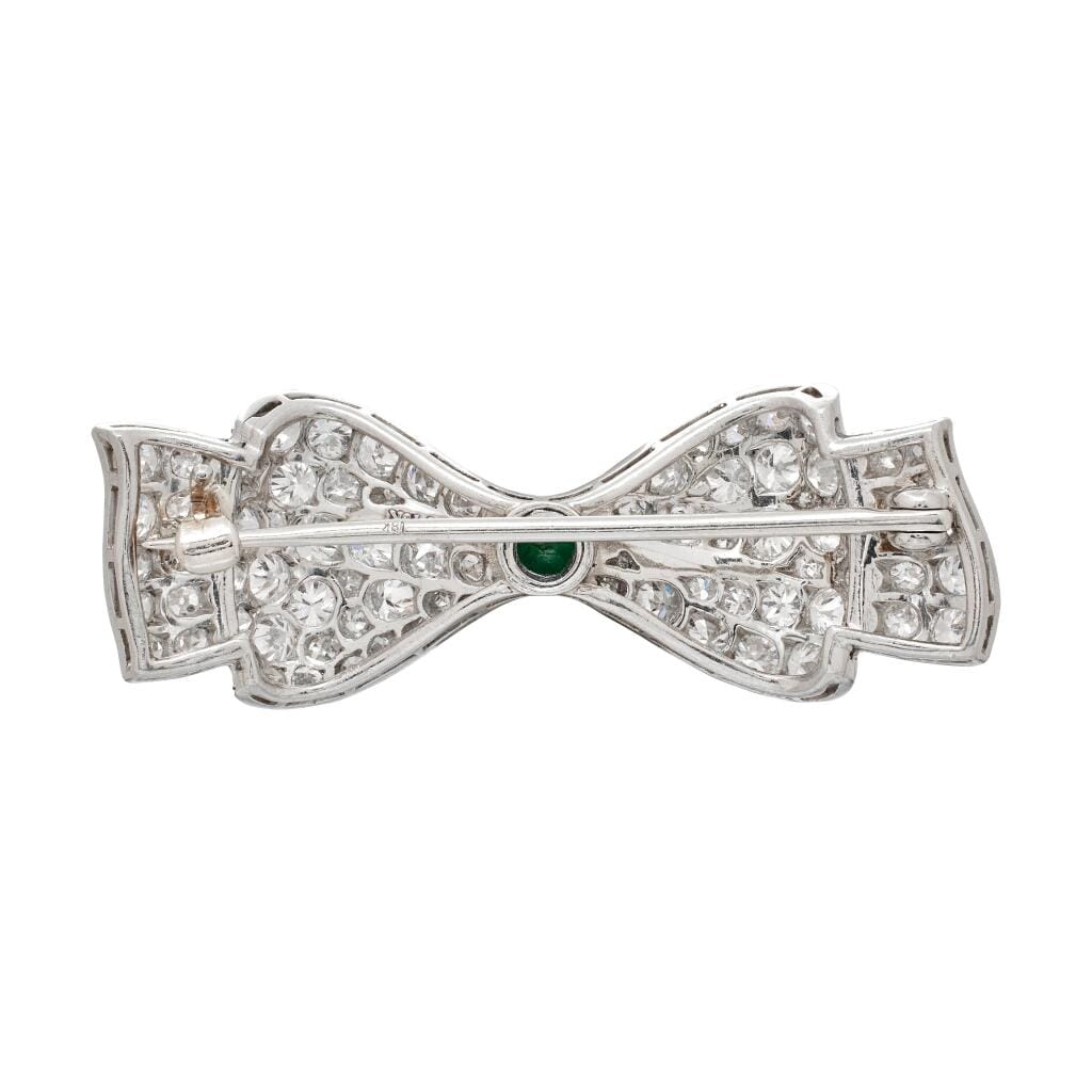 Platinum, Emerald and Diamond Bow Brooch