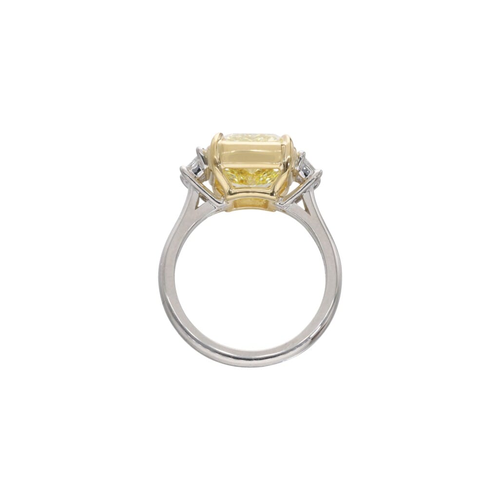 Platinum, Gold, 5.73ct Radiant Cut Fancy Intense Yellow Diamond and Diamond Engagement Ring