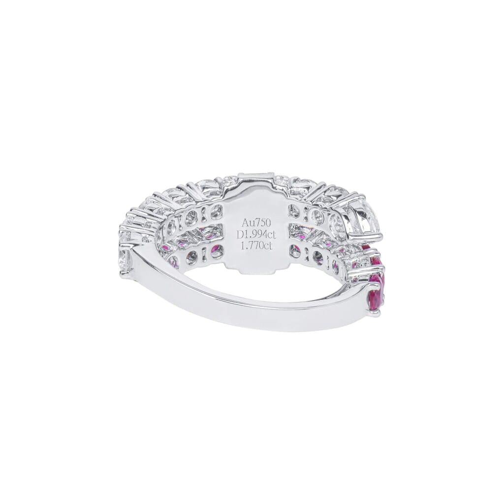 White Gold, Ruby and Diamond Bypass Ring