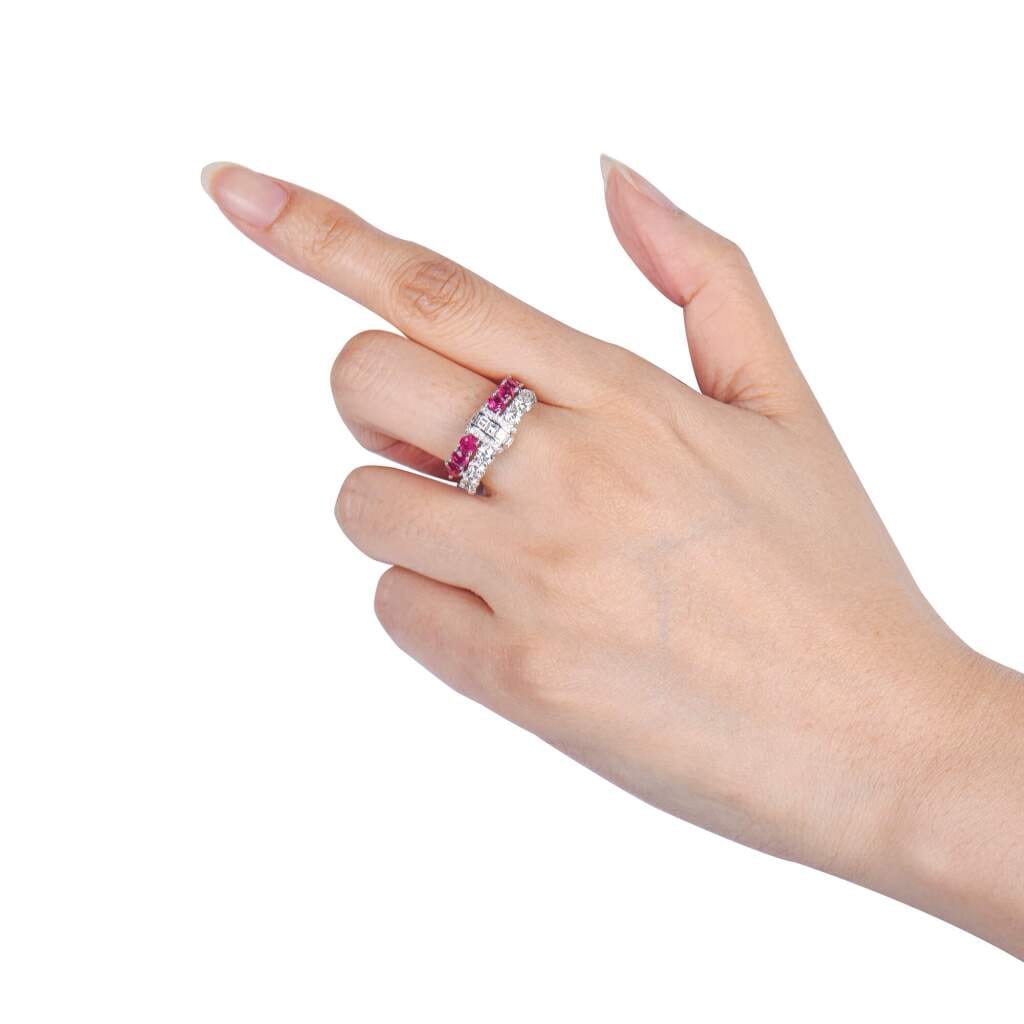 White Gold, Ruby and Diamond Bypass Ring