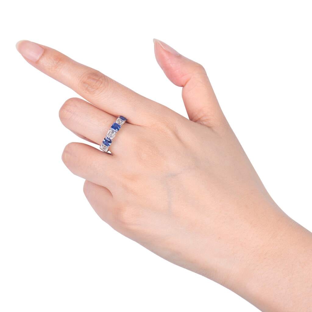 White Gold, 1.60ctw Sapphire and 1.53ctw Asscher Cut Diamond Half Eternity Band Ring