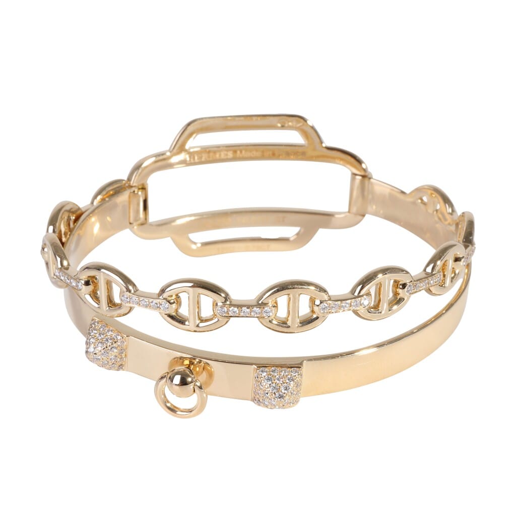 Gold and Diamond Double Tour Collier De Chien Bangle Bracelet