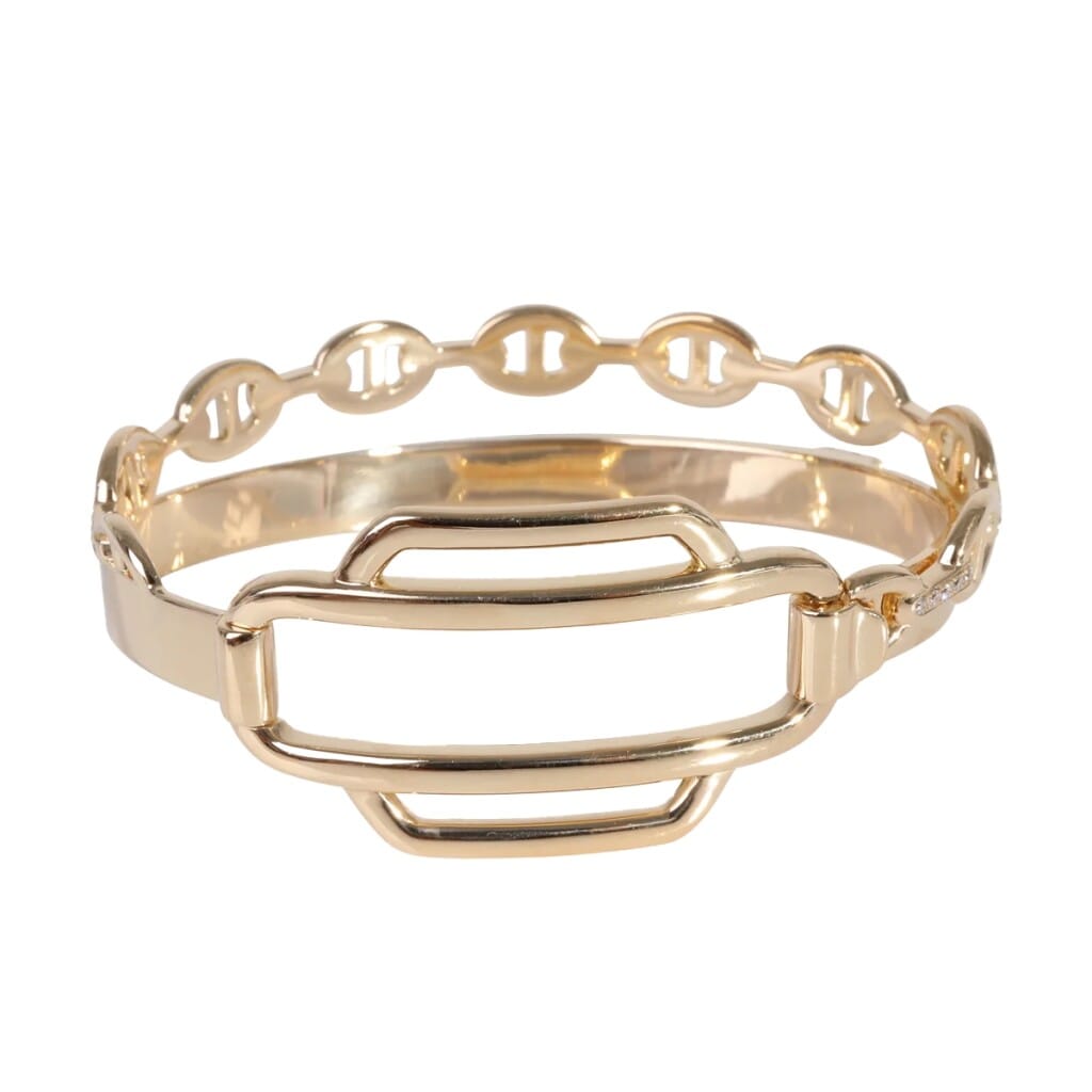 Gold and Diamond Double Tour Collier De Chien Bangle Bracelet