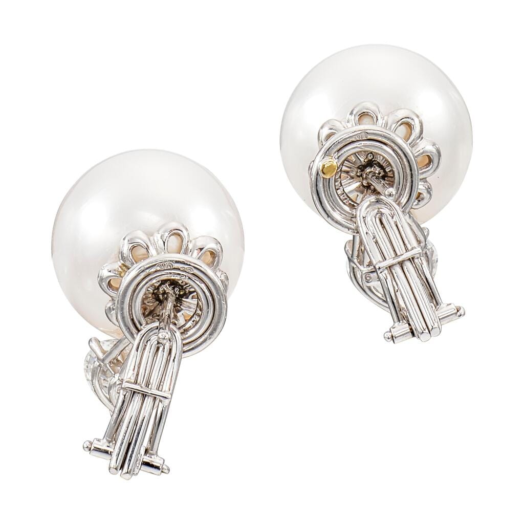 Platinum, Cultured Pearl and Diamond Earclips