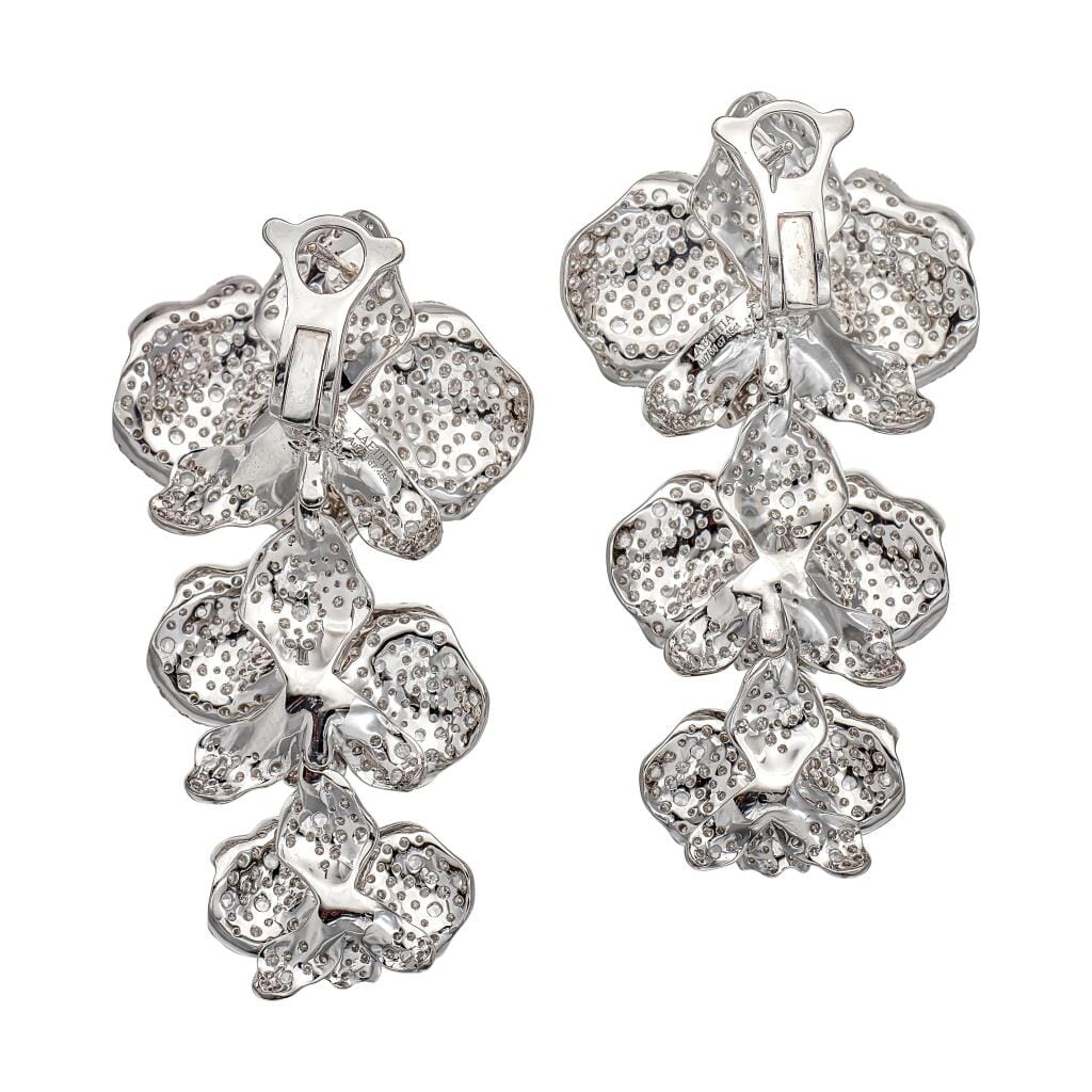 White Gold, Yellow Diamond and Diamond Orchid Earclips