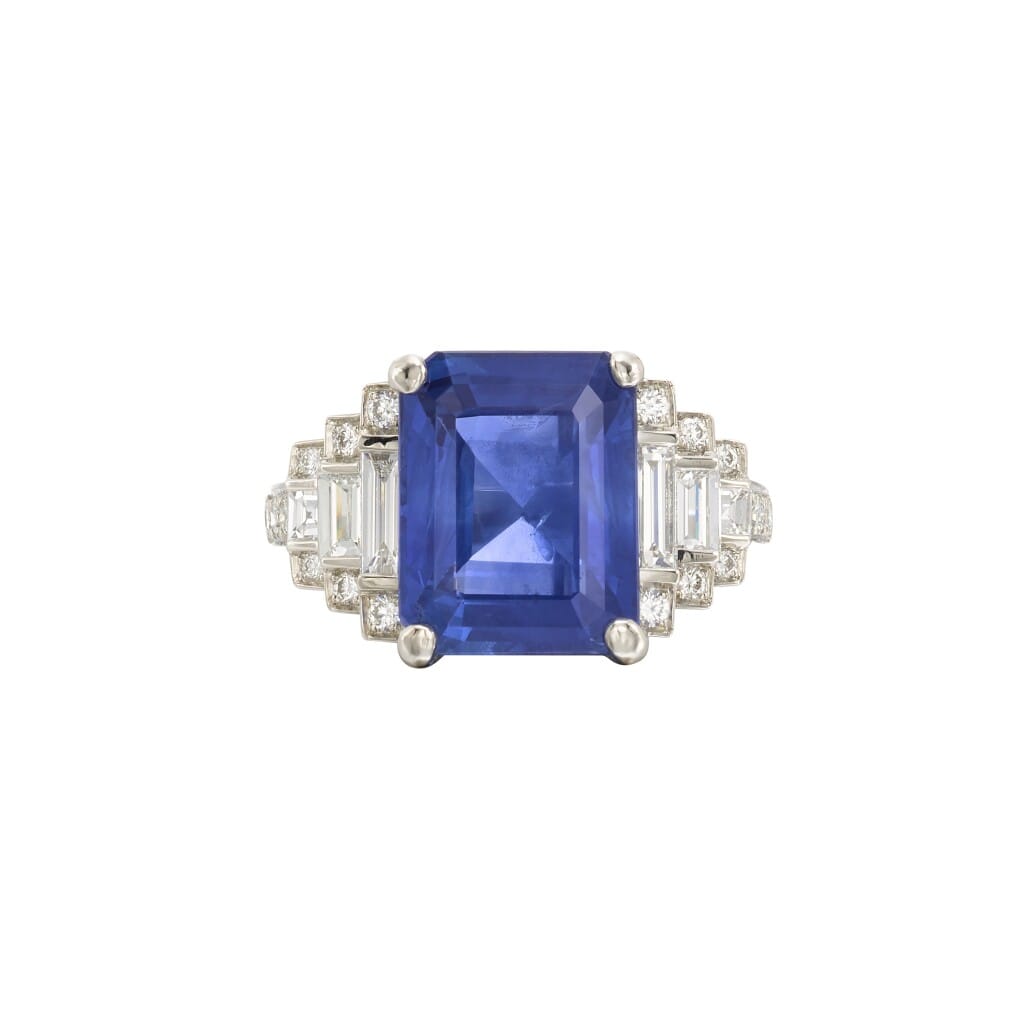 Platinum, 7.06ct Ceylon Sapphire and Diamond Ring