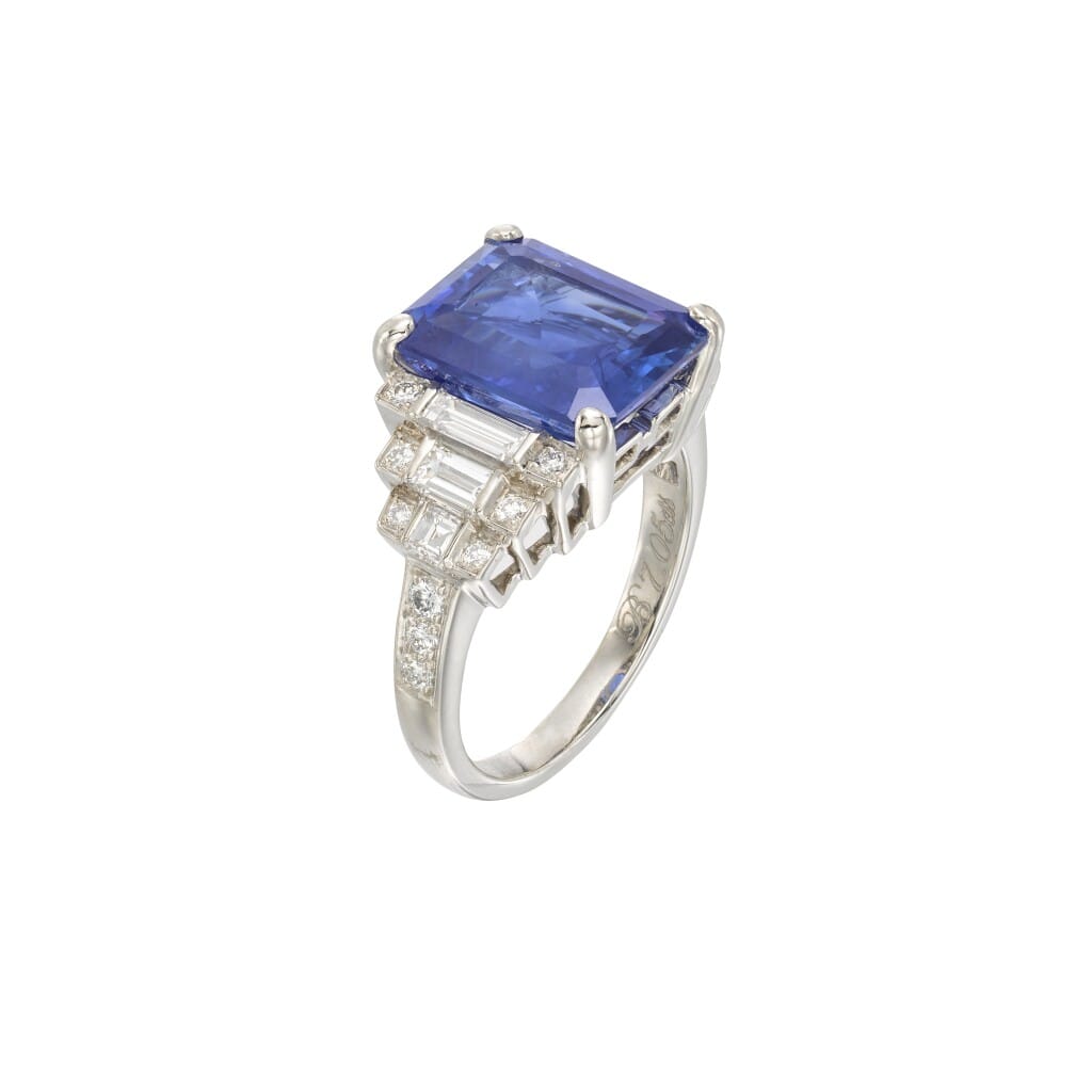 Platinum, 7.06ct Ceylon Sapphire and Diamond Ring