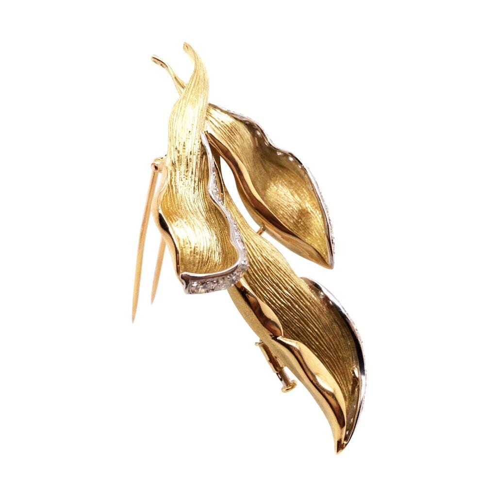 Vintage Gold, White Gold and Diamond Leaf Brooch