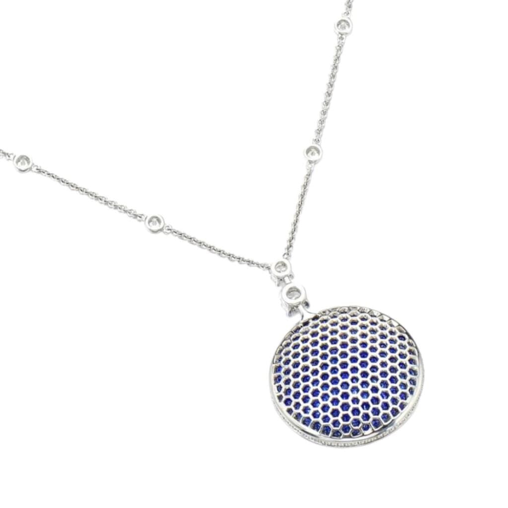 White Gold, Sapphire and Diamond Medallion Pendant Necklace