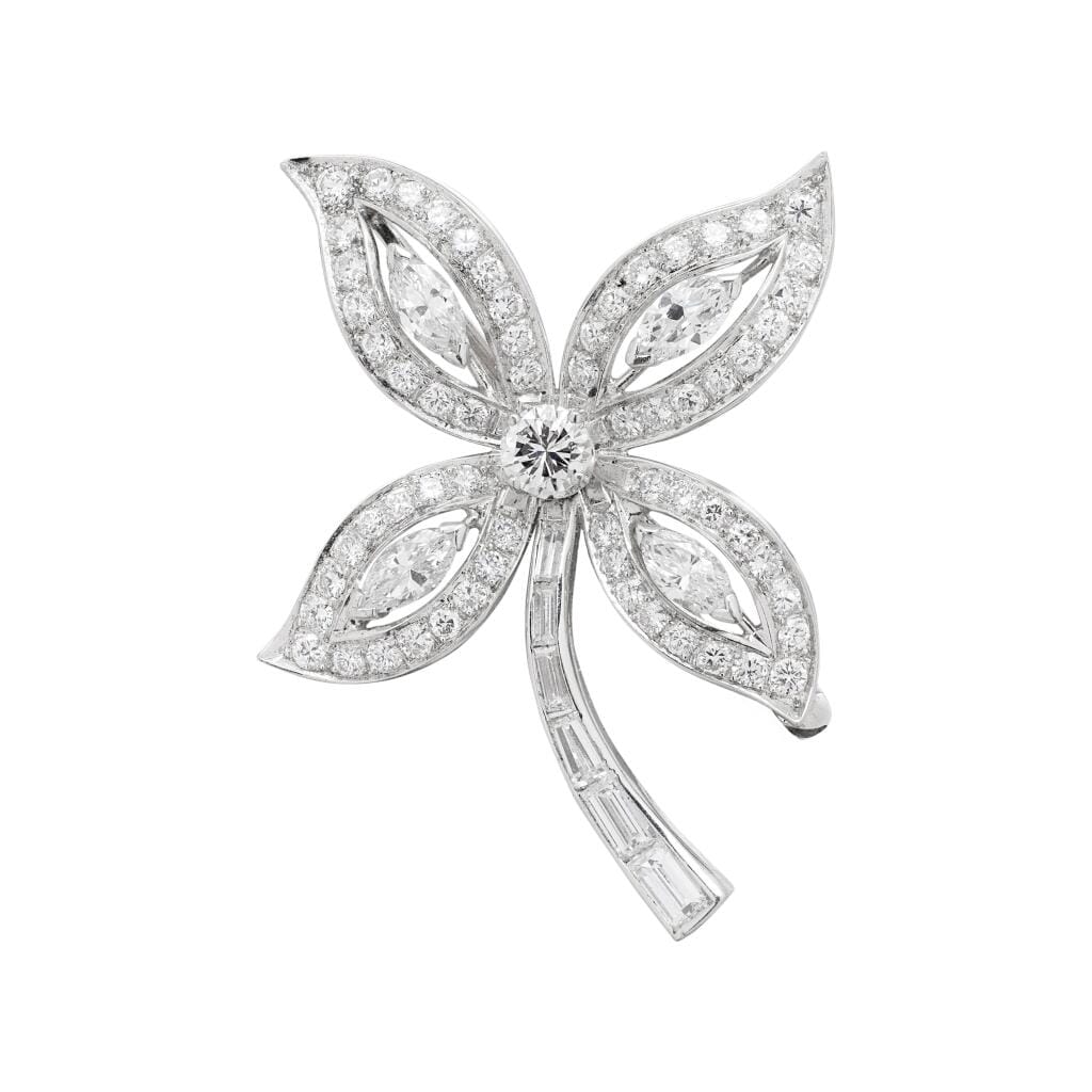 Platinum and Diamond Floral Brooch